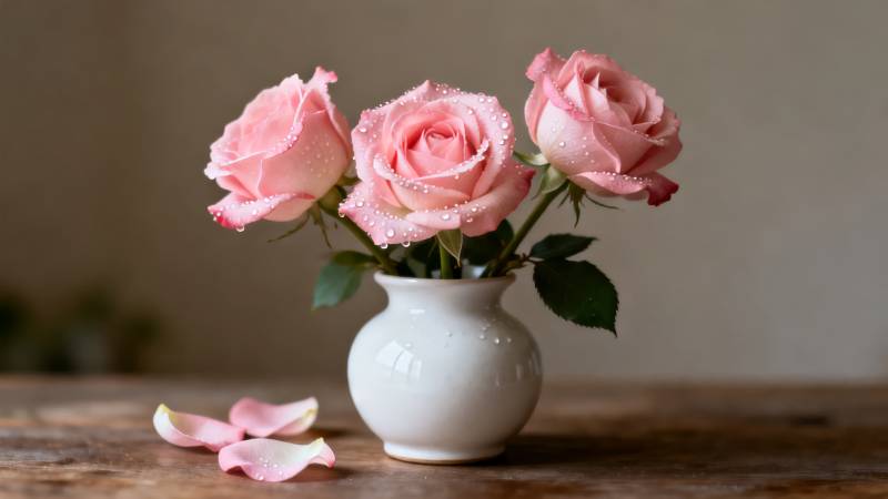 粉玫瑰静谧绽放图片