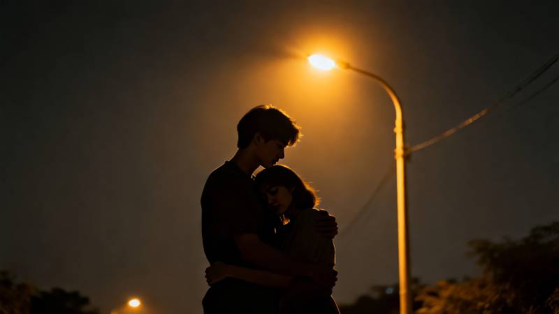 夜灯下的拥抱图片