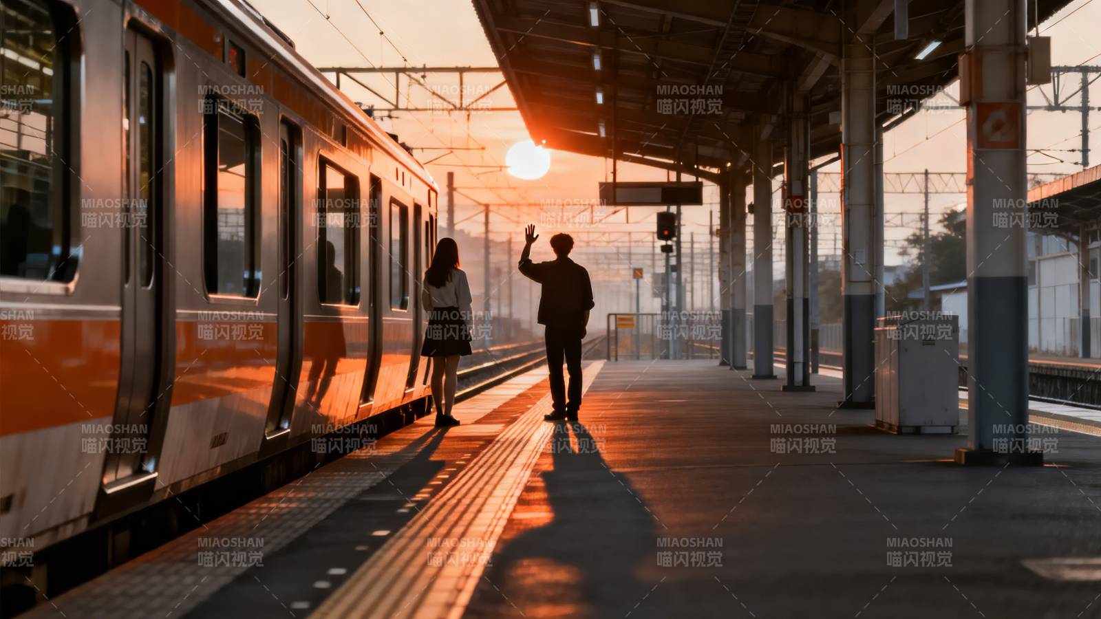 夕阳下的站台告别图片
