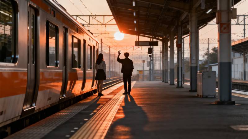 夕阳下的站台告别图片