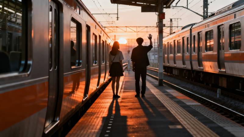 夕阳下的站台告别图片