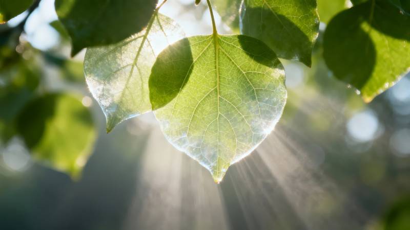 阳光穿透绿叶图片