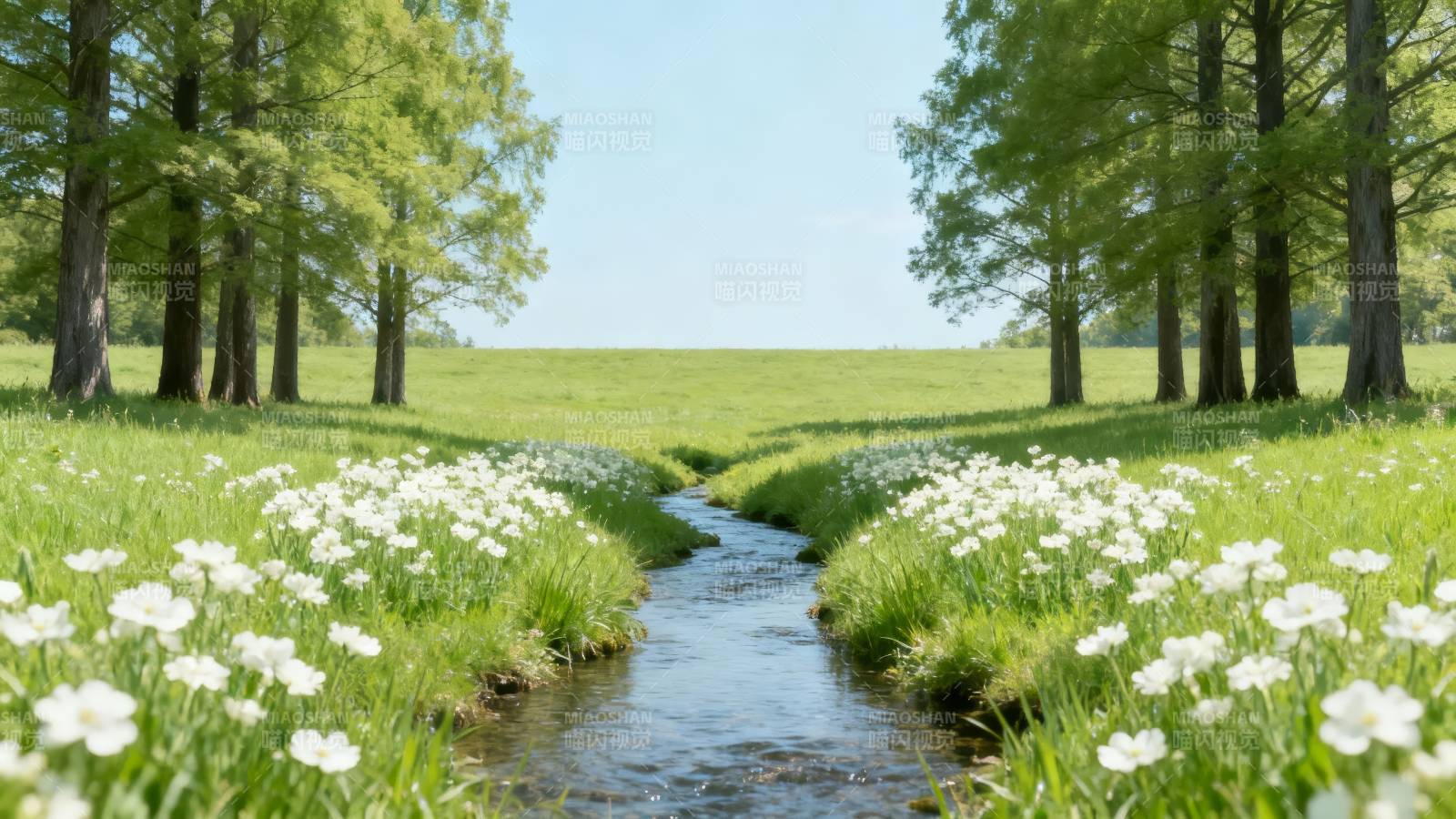 溪畔花海春意浓图片