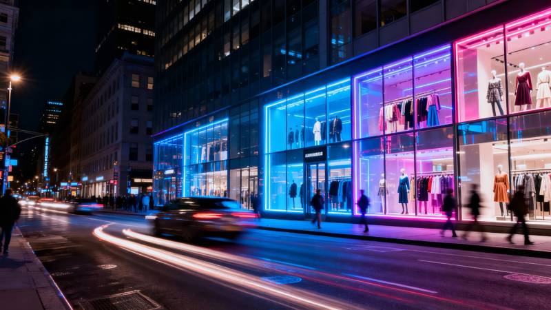 霓虹夜街时尚橱窗图片