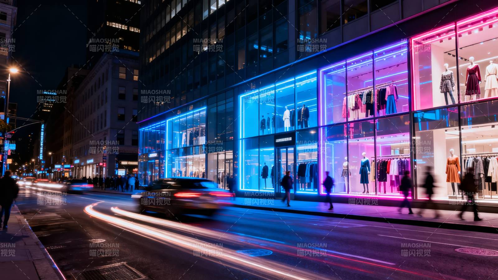 霓虹夜街时尚橱窗图片