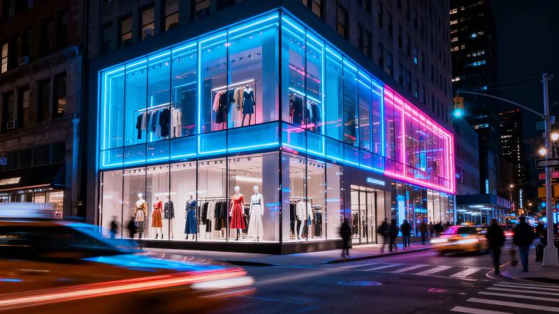 霓虹灯下的时尚橱窗图片