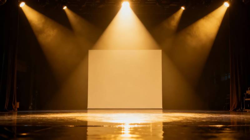 舞台聚光灯下的空白幕布图片