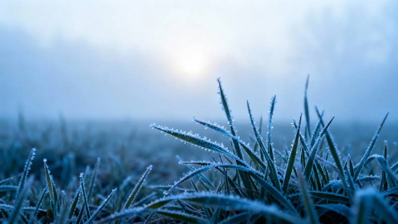 晨雾中的霜草图片