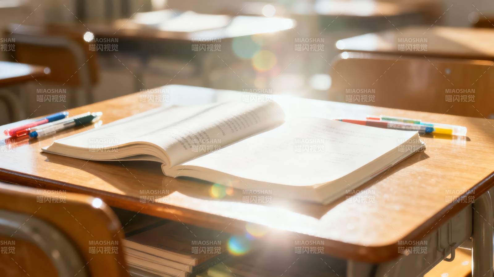 教室书桌上的课本图片