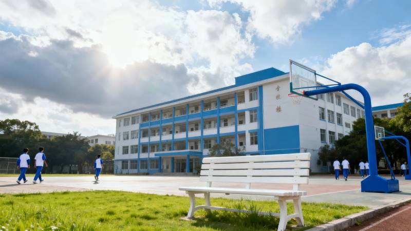 校园阳光下的篮球场图片