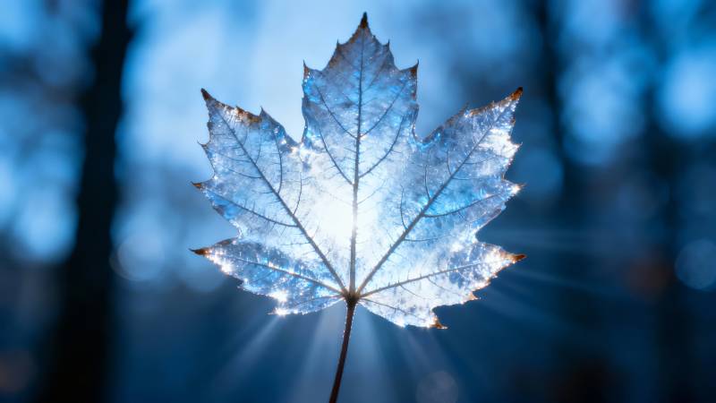 冰霜枫叶映晨光图片