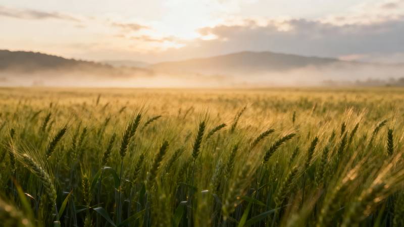 晨雾麦田图片