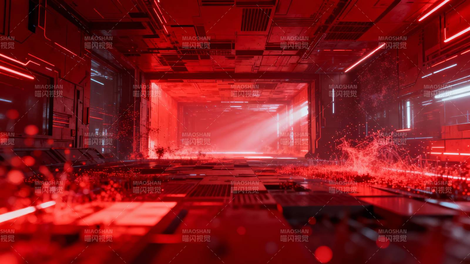 红色科幻走廊图片