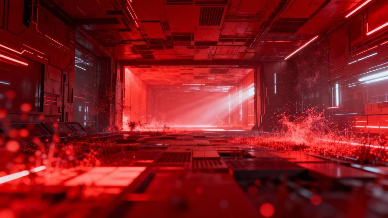 红色科幻走廊图片