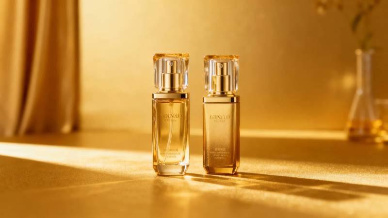 金色光影中的香水瓶图片