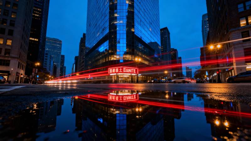 城市夜景倒影图片