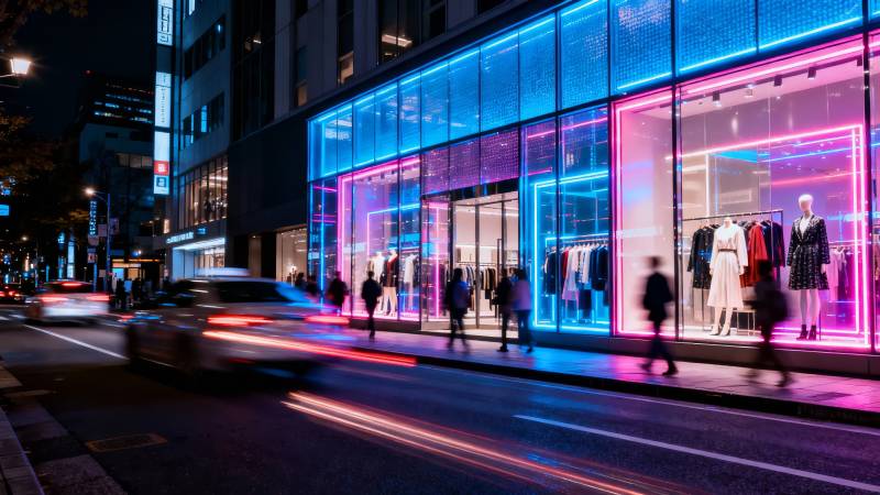 霓虹夜街时尚橱窗图片