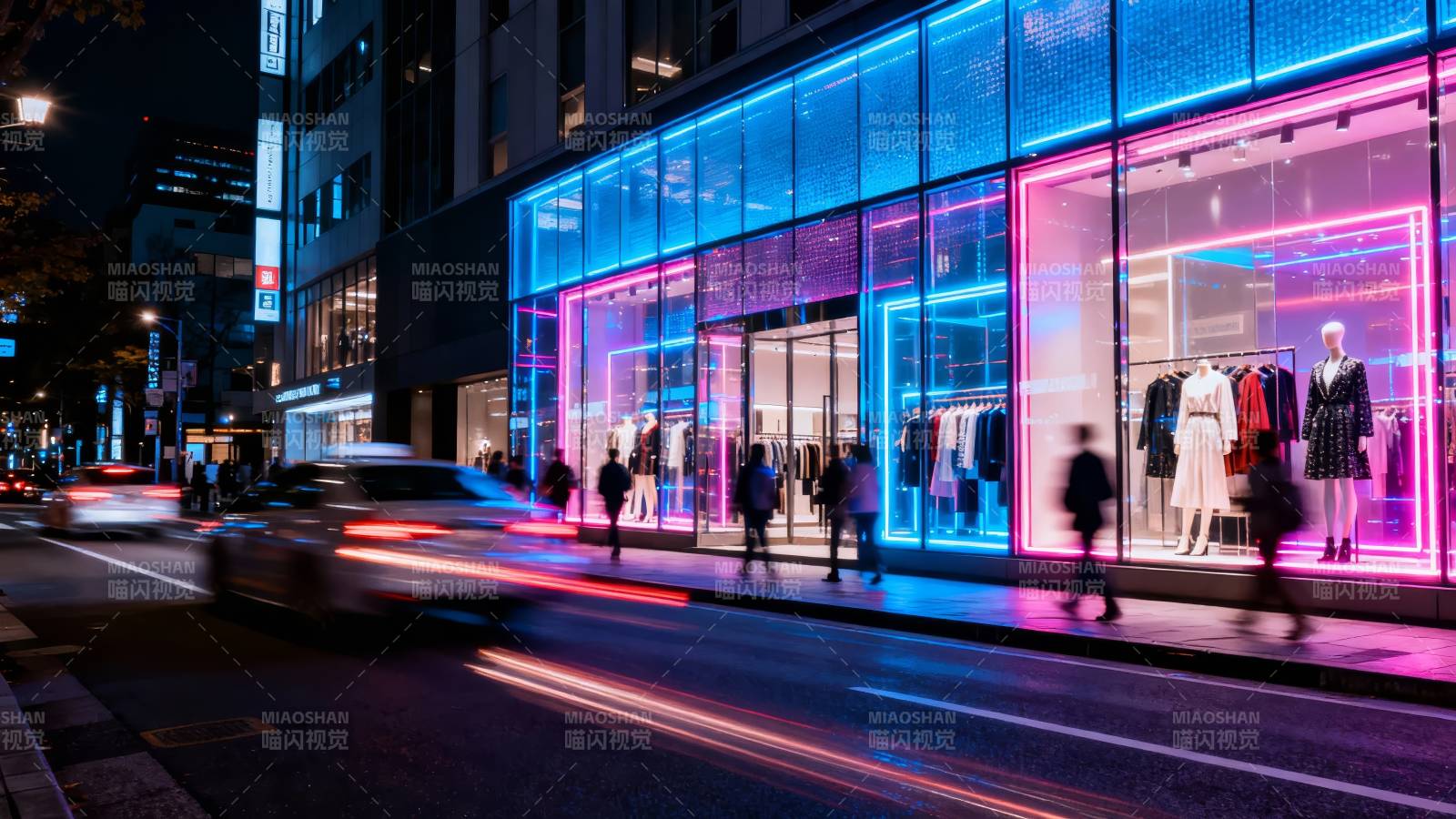 霓虹夜街时尚橱窗图片