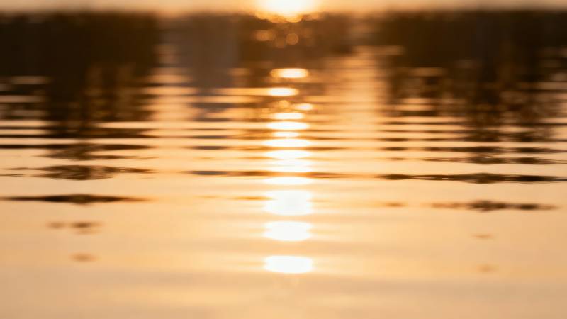 夕阳映水波光粼粼图片