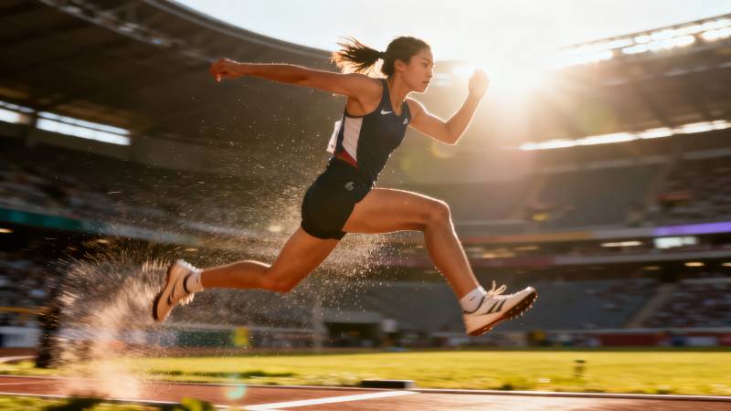 田径运动员腾空跃起图片