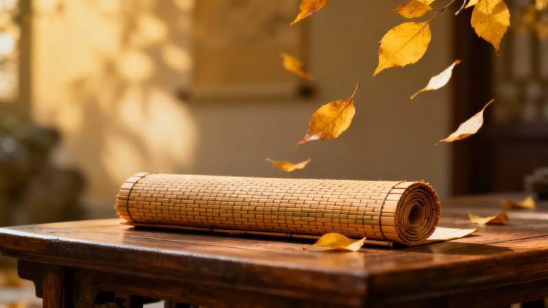 秋叶纷飞竹席静图片