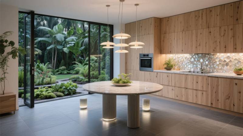 现代厨房与自然融合图片