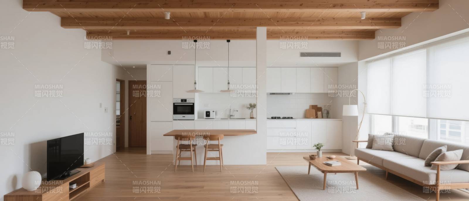 简约现代客厅厨房图片