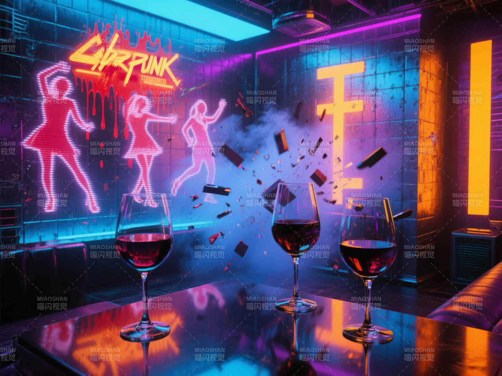 赛博朋克酒吧夜景图片