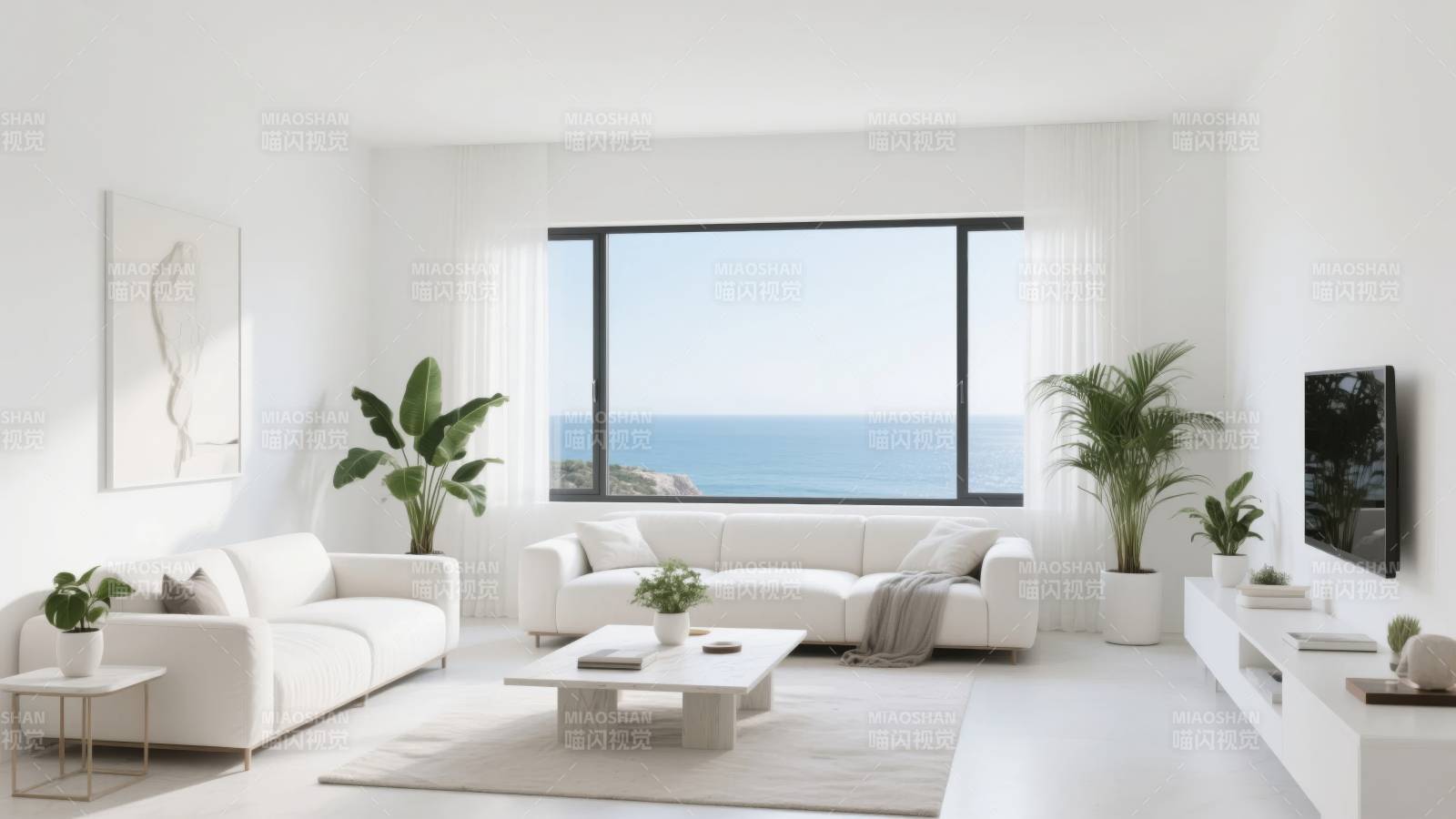极简海景客厅图片