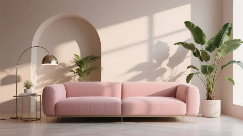 粉色沙发客厅一角图片