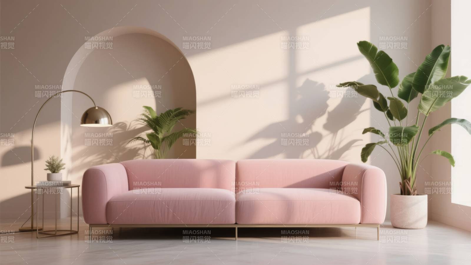 粉色沙发客厅一角图片