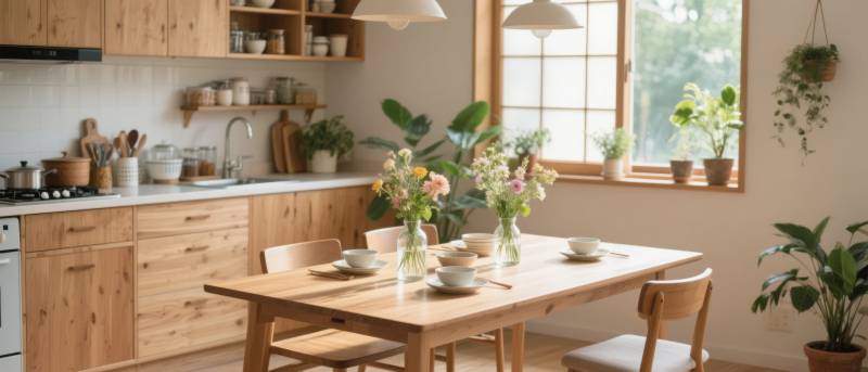 温馨木质厨房餐桌图片