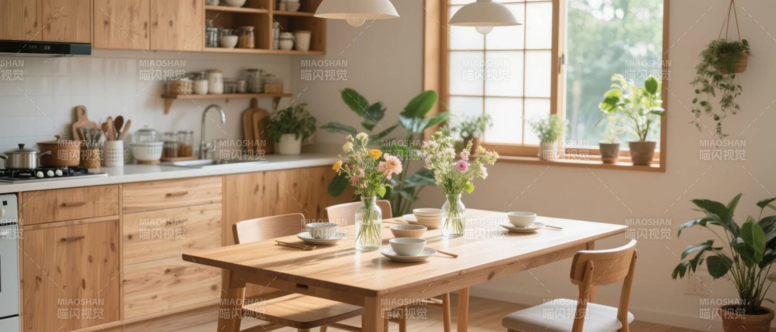 温馨木质厨房餐桌图片