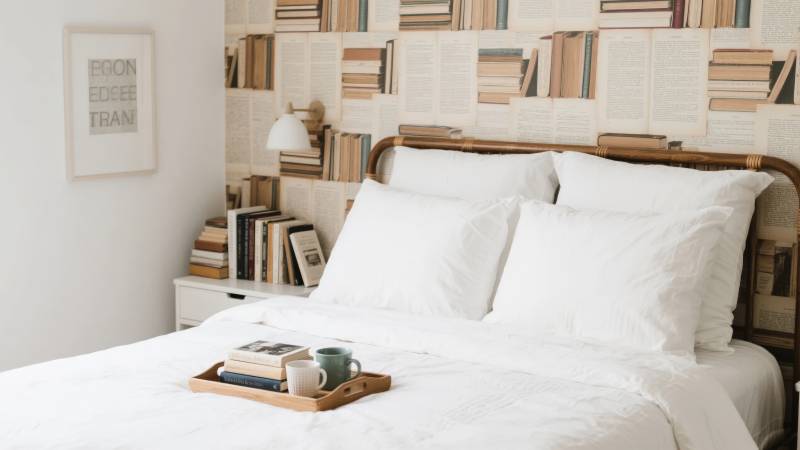 书墙卧室静谧一角图片