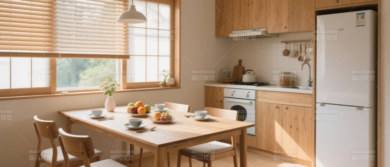 温馨木质厨房餐桌图片