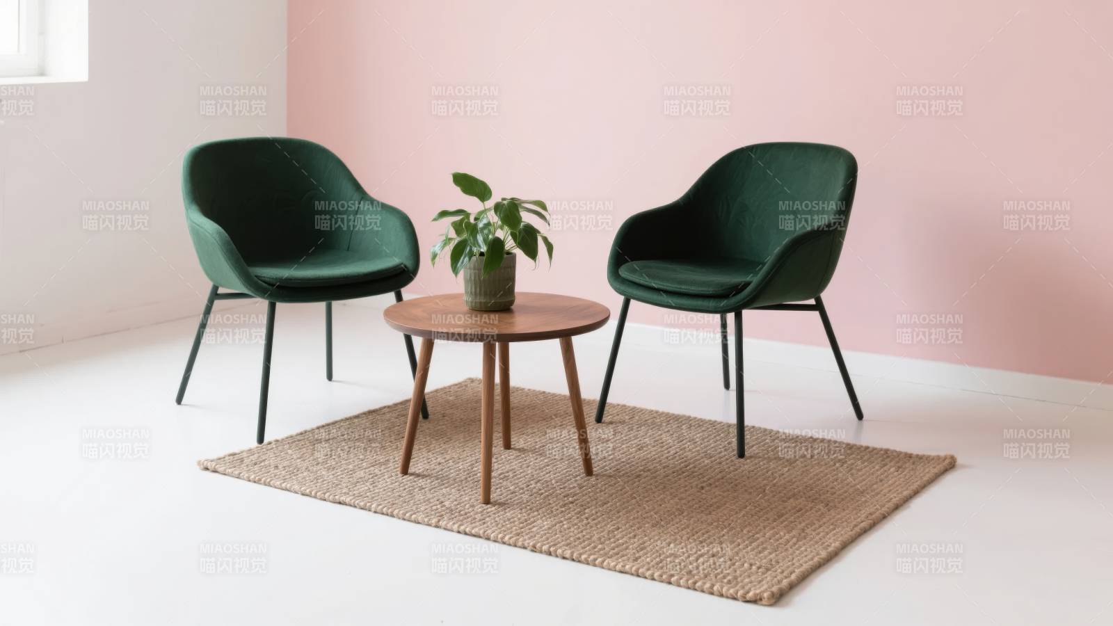 绿椅茶几静谧角落图片