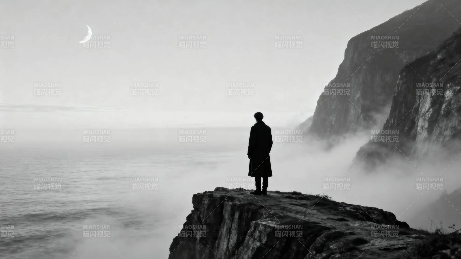 月下孤影悬崖边图片