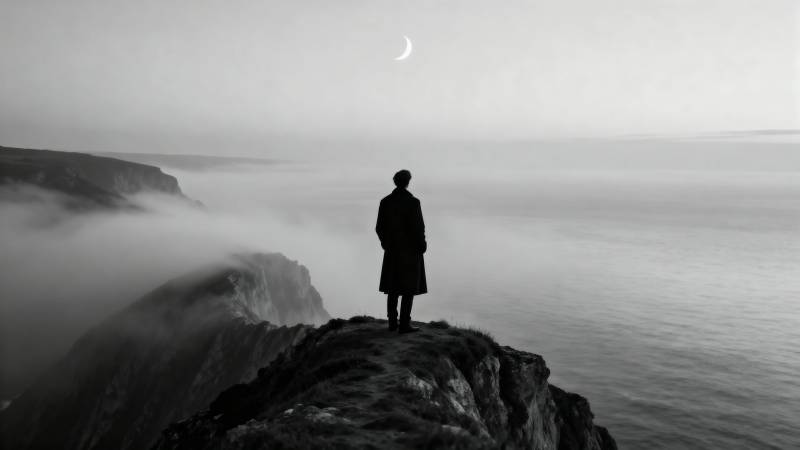 孤影望海月图片