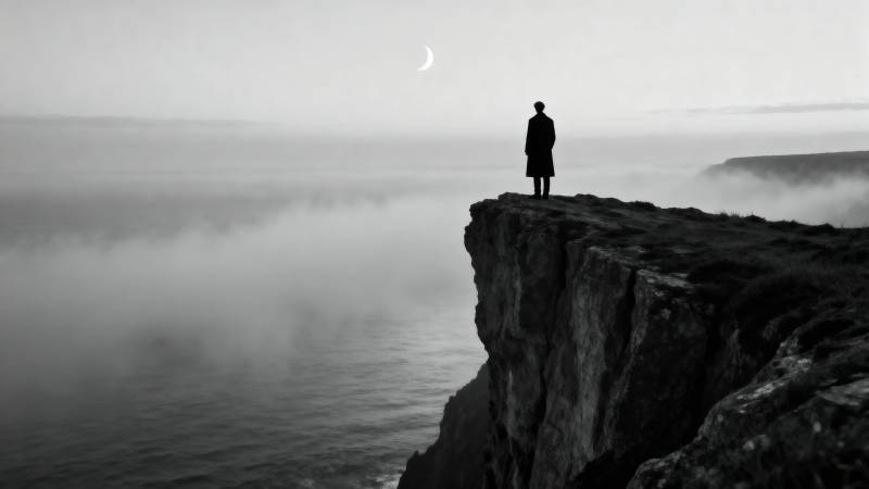 孤影崖边月图片