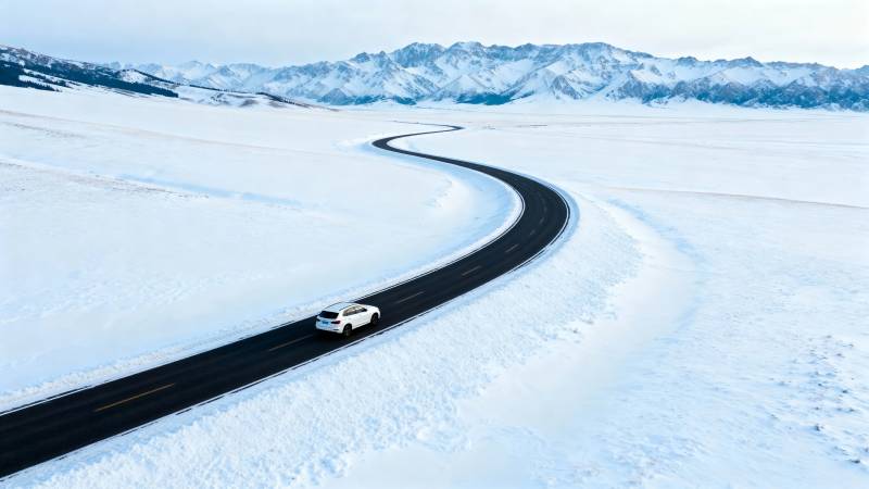 雪原上的蜿蜒之路图片