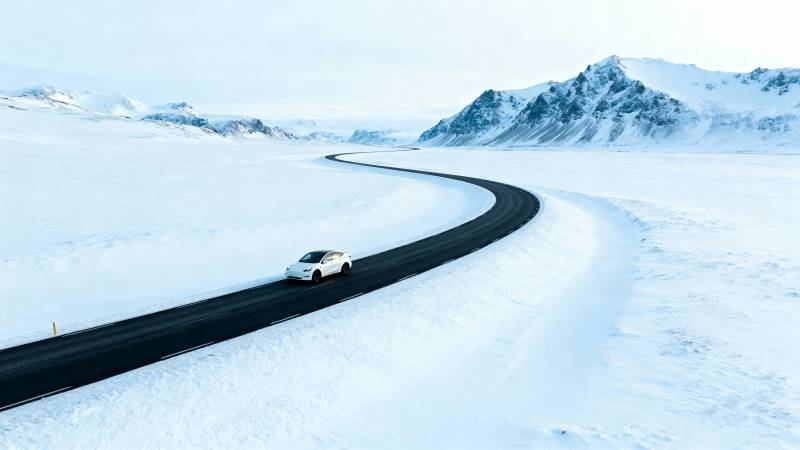 雪原上的蜿蜒公路图片