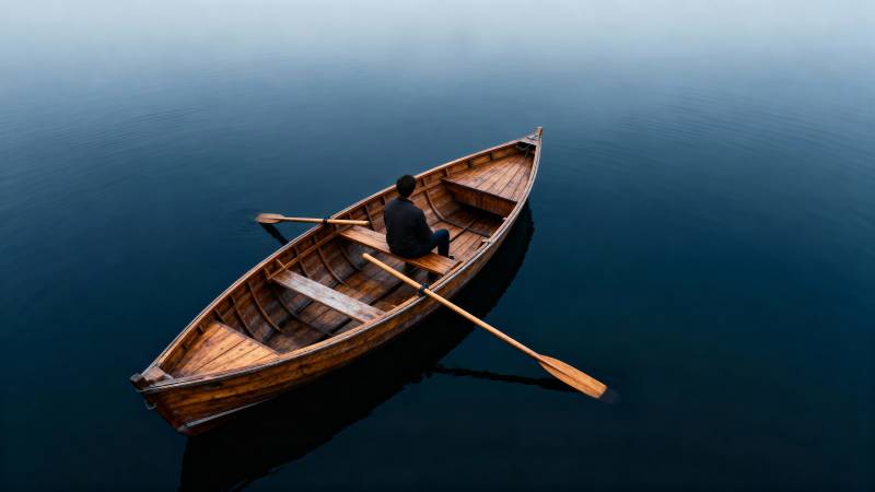 孤舟泛湖影图片