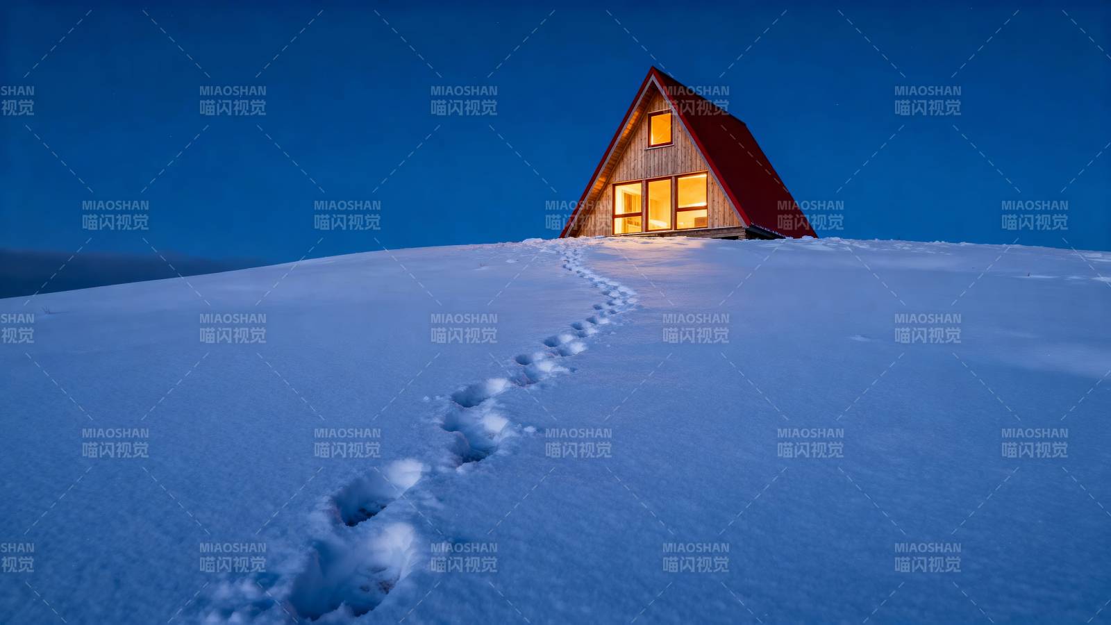 雪夜小屋足迹图片