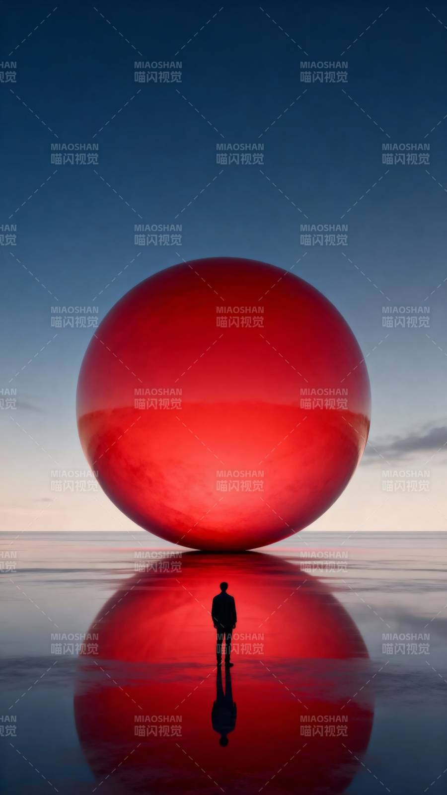 红球倒影人影图片