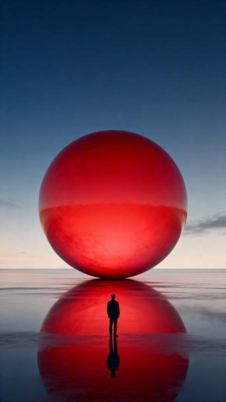 红球倒影人影图片