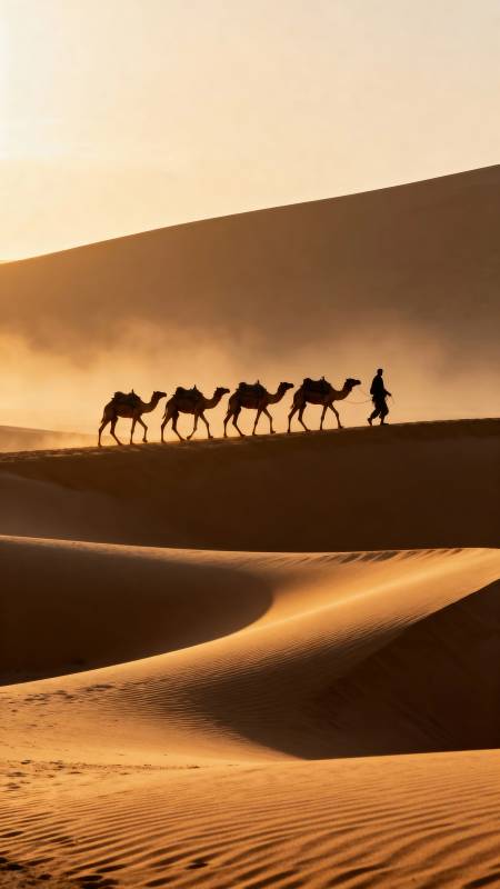 沙漠驼队剪影图片