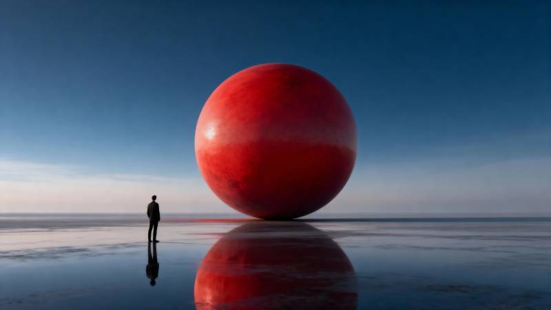 红球映水 人影渺小图片