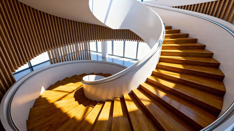 螺旋楼梯光影交错图片