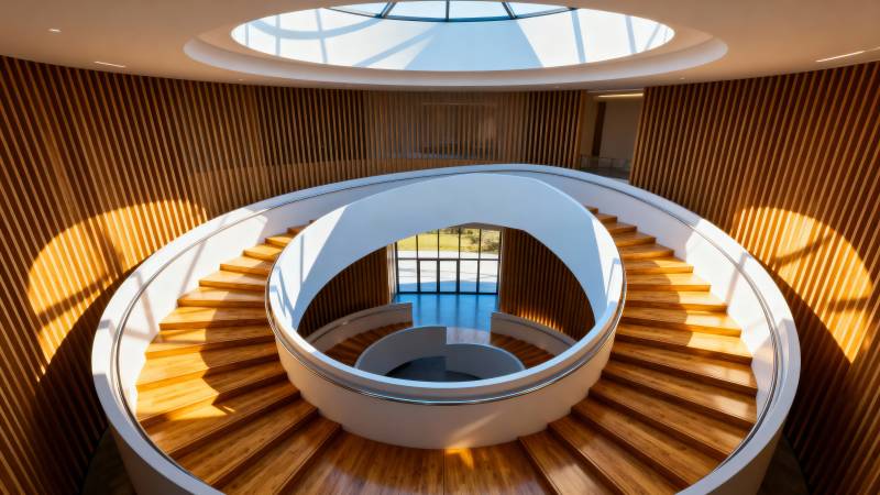 螺旋楼梯光影交错图片