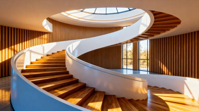 螺旋楼梯光影交错图片